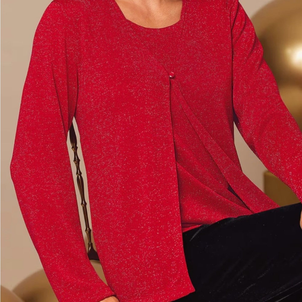 Karen Scott Glittering Red Cardigan - Picture 1 of 6